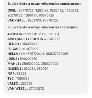 Radiador de agua opel