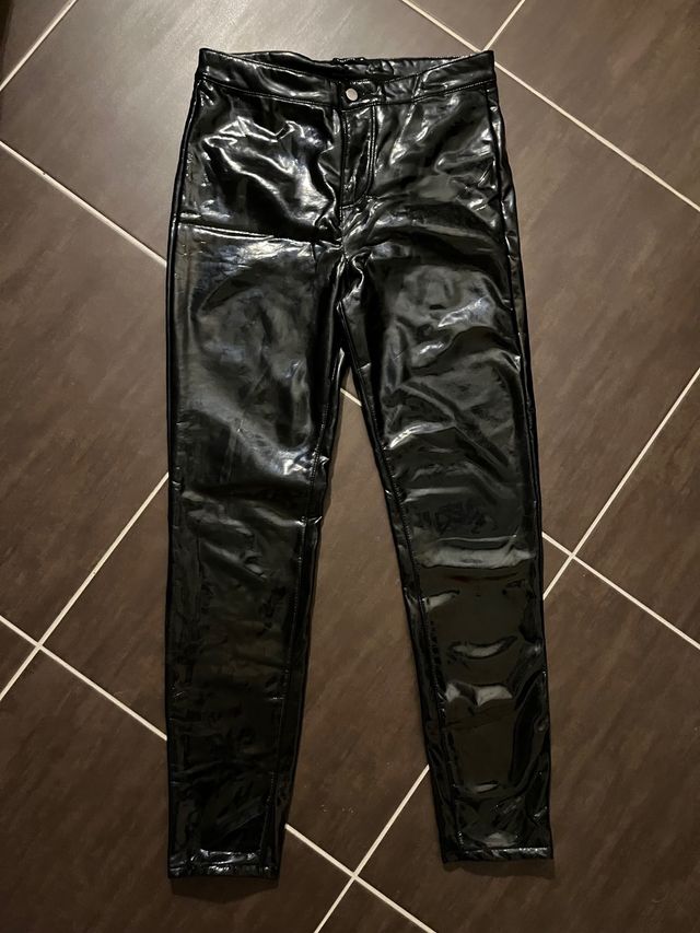 leggings termici effetto vernice nero M