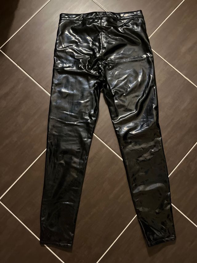 leggings termici effetto vernice nero M