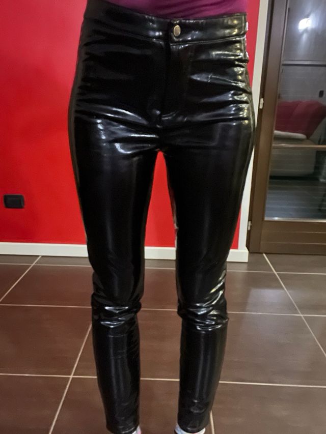 leggings termici effetto vernice nero M