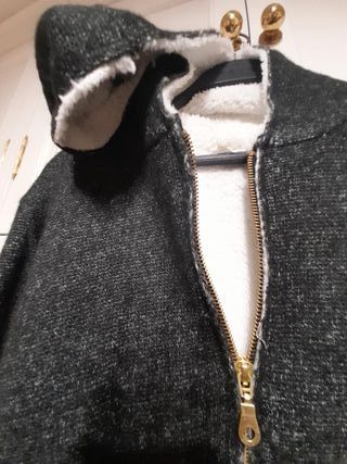 Chaqueta abrigo largo capucha negro blanco talla M