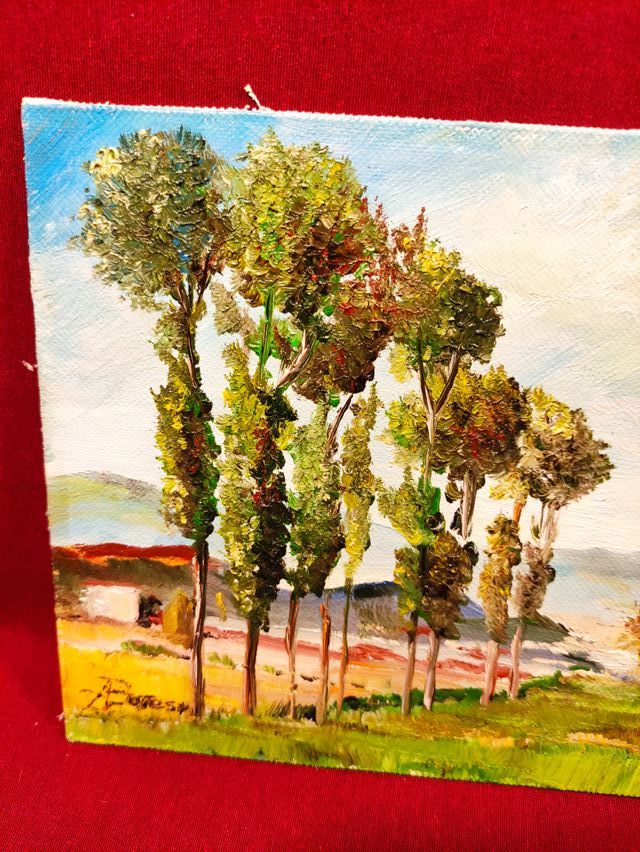 QUADRO OLIO SU TAVOLA “PAESAGGIO DI CAMPAGNA”