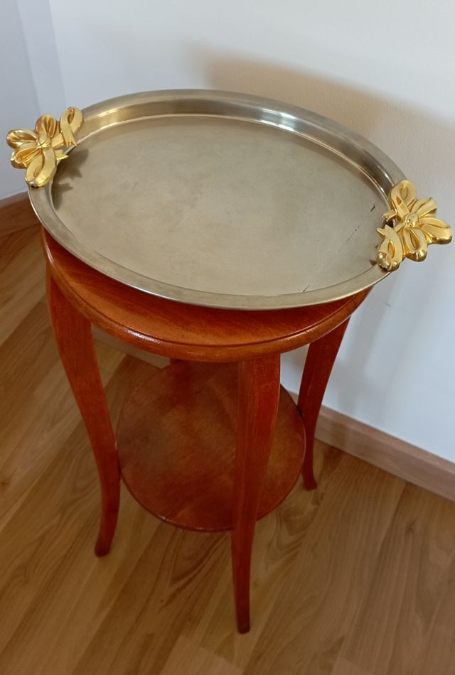 Bandeja vintage plateada con asas