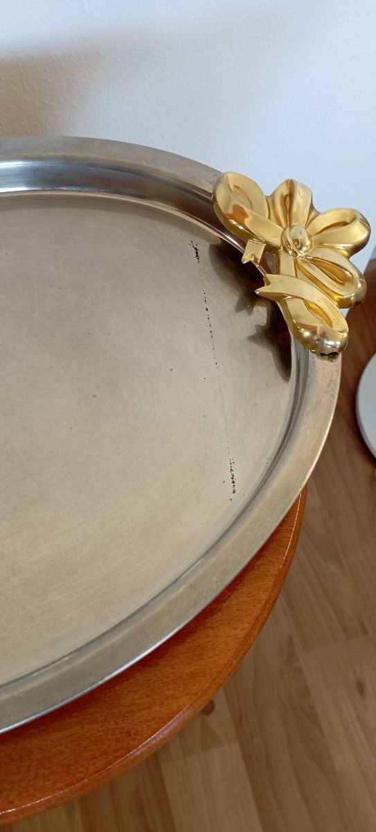 Bandeja vintage plateada con asas