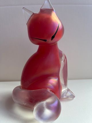 gatto vetro murano rosso iridescente