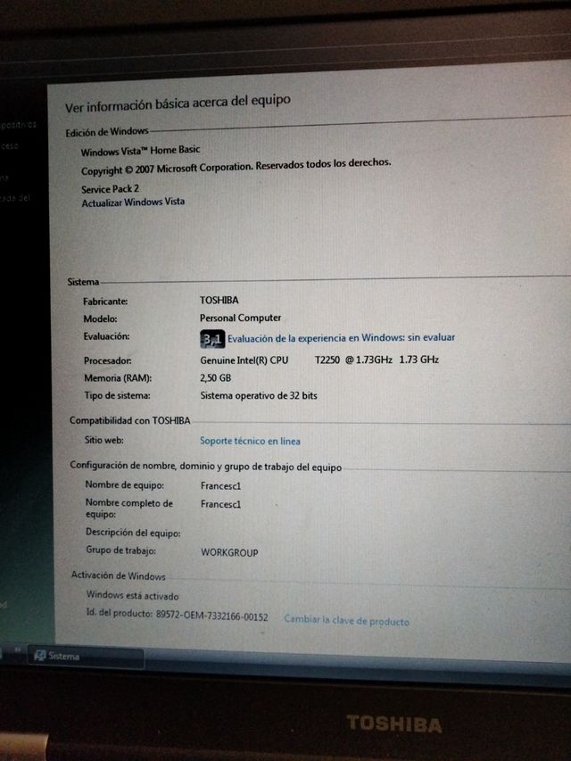 Portátil Toshiba satellite pro A120