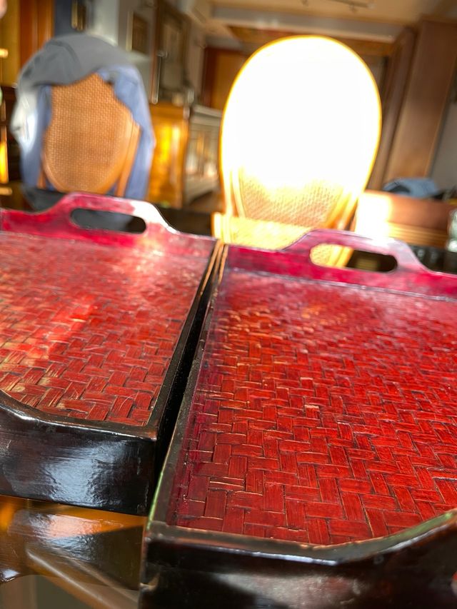 Conjunto 3 bandejas Rattan y madera 