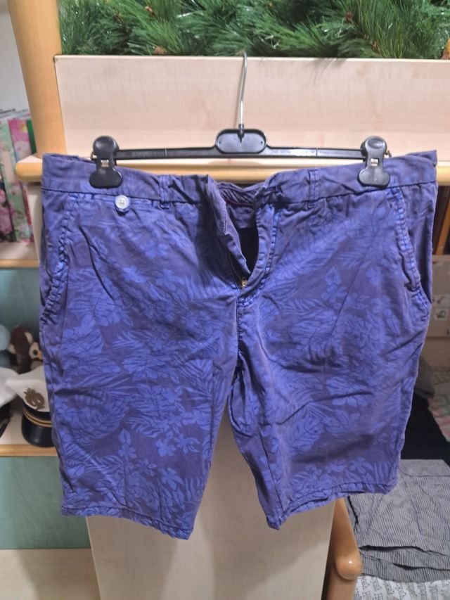 Bermuda blu viola fantasia a foglie taglia 50 slim