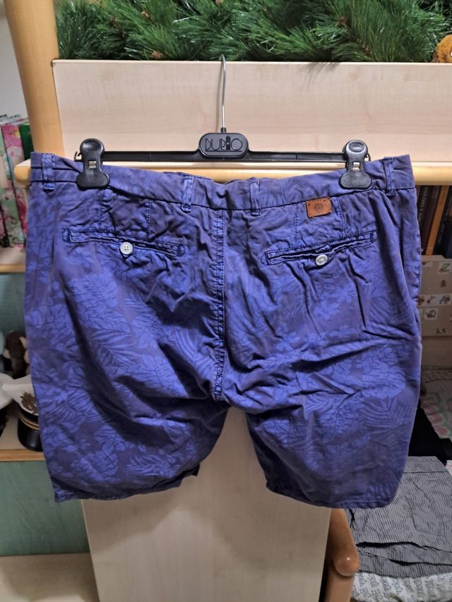 Bermuda blu viola fantasia a foglie taglia 50 slim