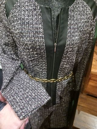 Traje chaqueta y falda tweed y ecopiel nuevo con e