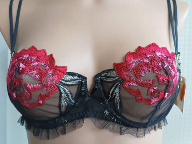 Sujetador escote balconet negro rojo