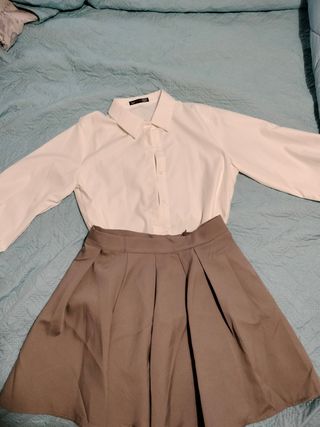 Camisa chaleco y falda mujer kpop corea