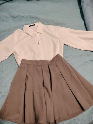 Camisa chaleco y falda mujer kpop corea