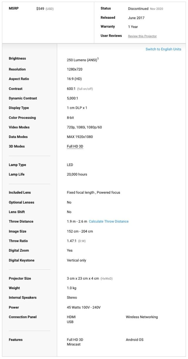 JMGO P2  Proyector portatil HD nativo 3D