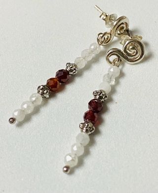 Pendientes con granate y piedra luna plata ley 925