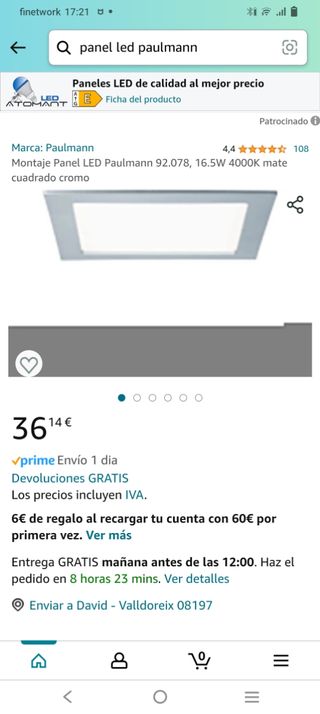 Panel luminoso led 1800 lm (foco 20x20)