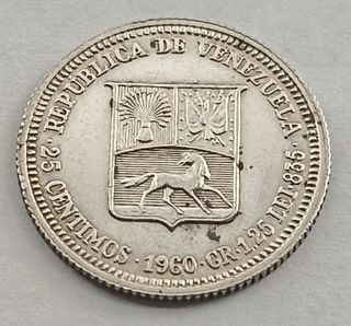 25 Céntimos 1960 Venezuela Plata