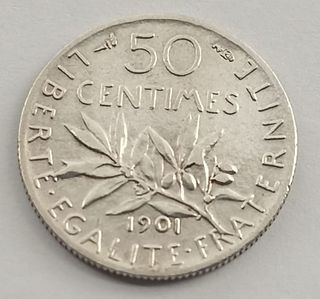 50 Céntimos 1901 Francia Plata
