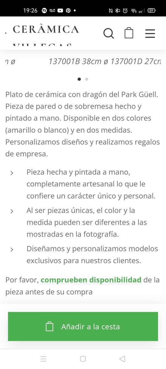 Plato cerámica Gaudí 38 cm(artesanal)