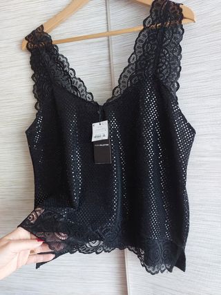 Top Cuerpo brillo fiesta y encaje