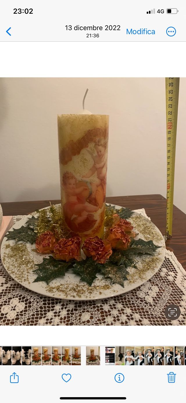 Centro tavola con candela natalizia fatta a mano