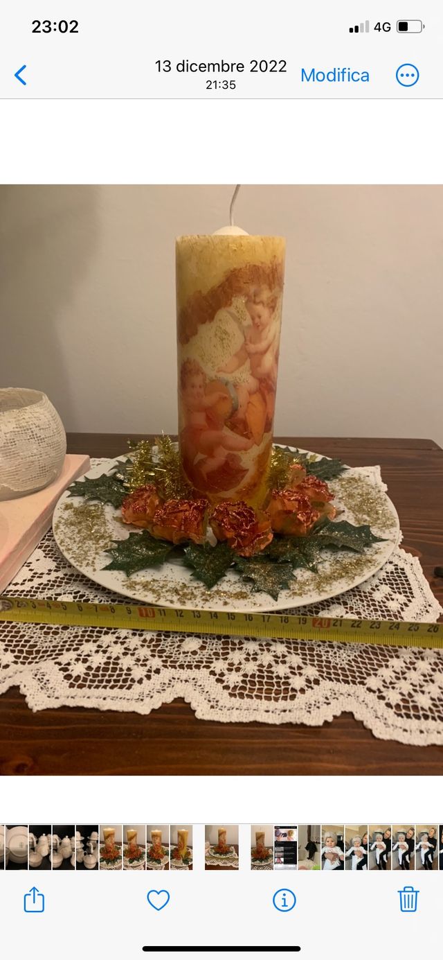 Centro tavola con candela natalizia fatta a mano