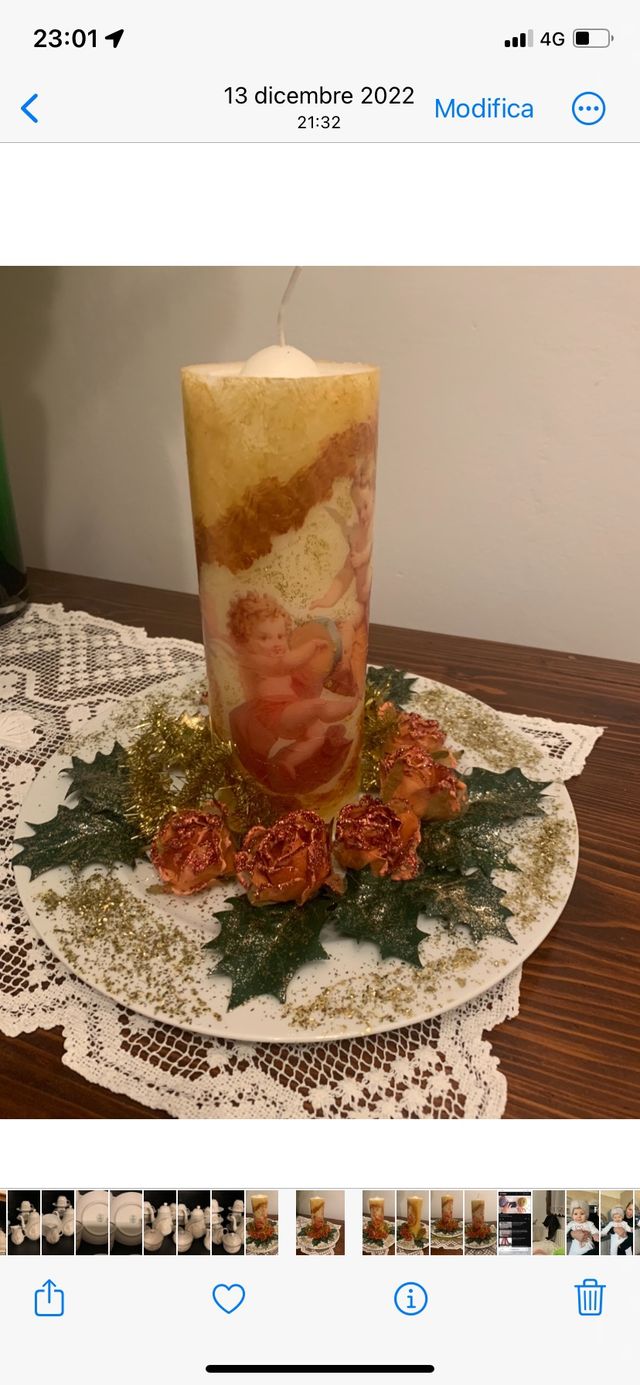 Centro tavola con candela natalizia fatta a mano