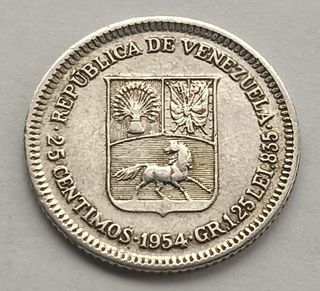 25 Céntimos 1954 Venezuela Plata