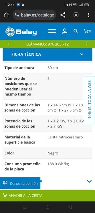 Placa Balay Vitrocerámica