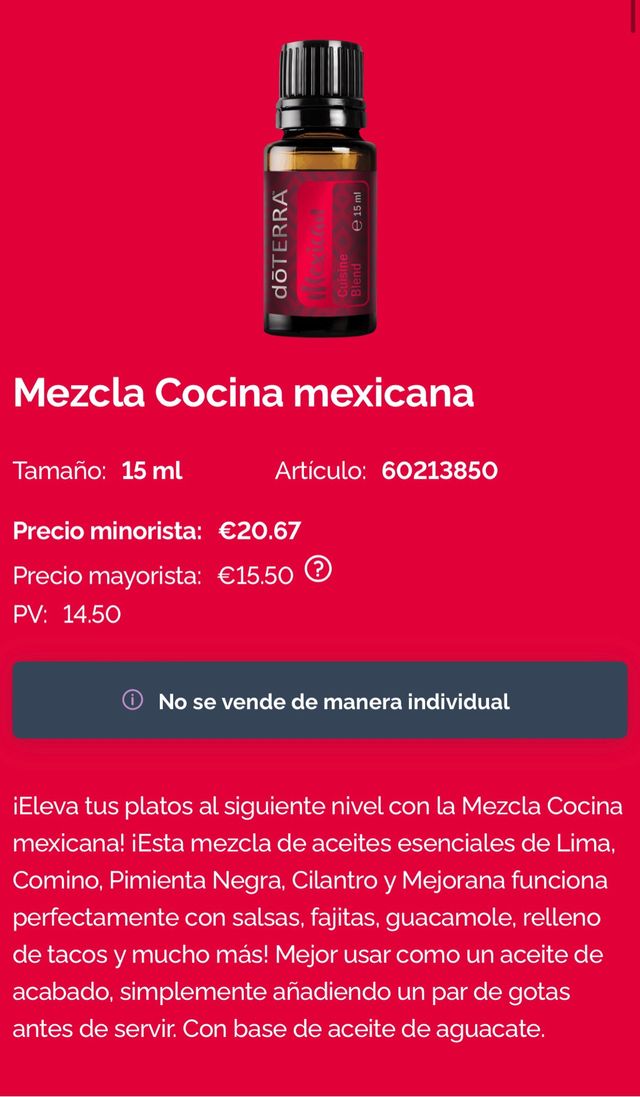 Sinergia Cocina Mexicana Aceite Esencial
