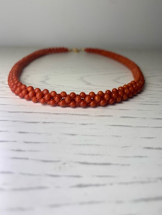 Collana - 8 carati Oro rosa, corallo rosso 100%