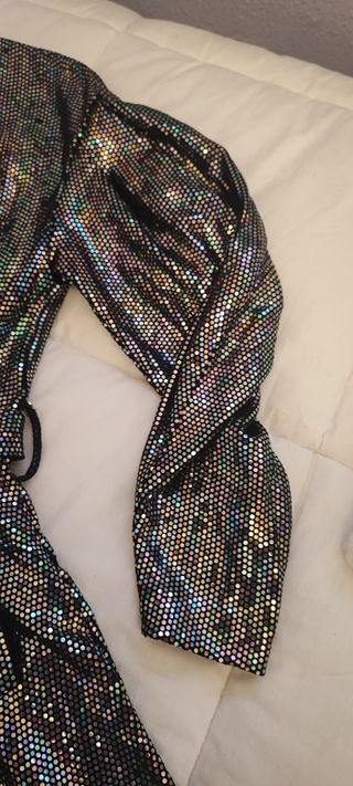 Vestido pantalon cruzado,fiesta brillo.