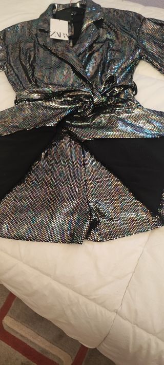 Vestido pantalon cruzado,fiesta brillo.