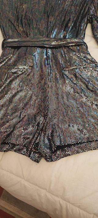 Vestido pantalon cruzado,fiesta brillo.