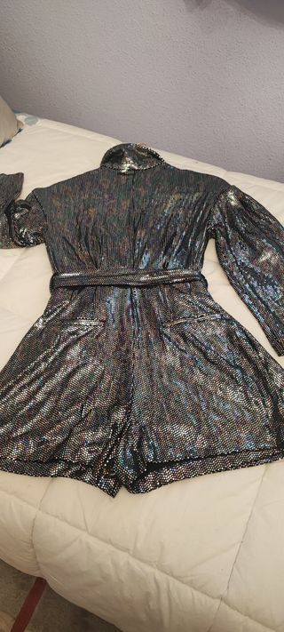 Vestido pantalon cruzado,fiesta brillo.