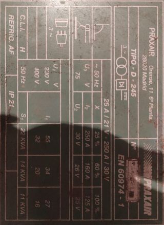 Maquina de soldar Rectificador praxair