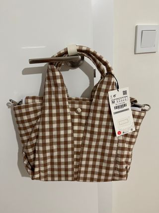 Bolso Zara de cuadros marrón y blanco. Sin usar.