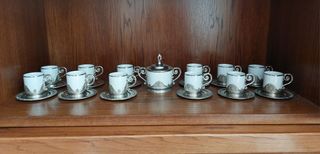 12 tazzine in argento e zuccheriera