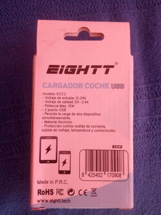 Cargador USB para coche 2 puerto 12W Aluminio