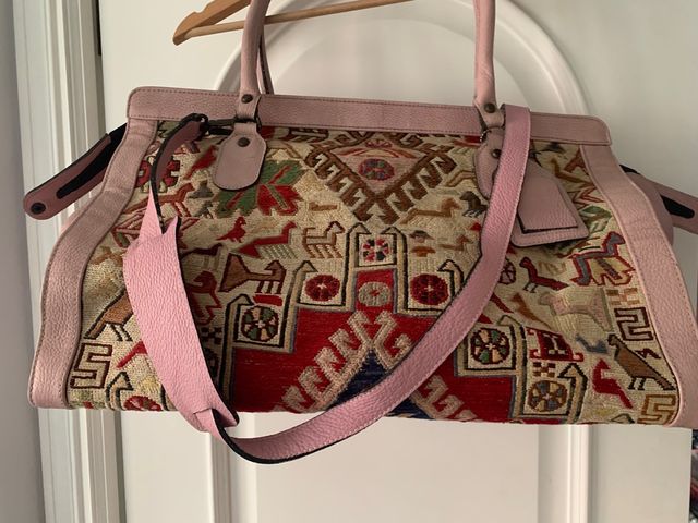 Bolso viaje vintage kilim y piel turco