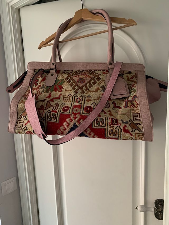 Bolso viaje vintage kilim y piel turco