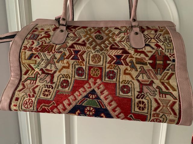 Bolso viaje vintage kilim y piel turco