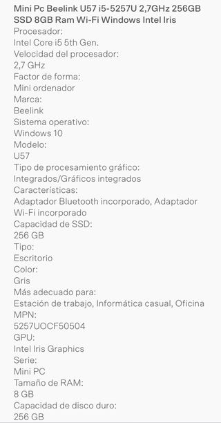 MINI PC Beelink U57 Core i5 2,7 GHz