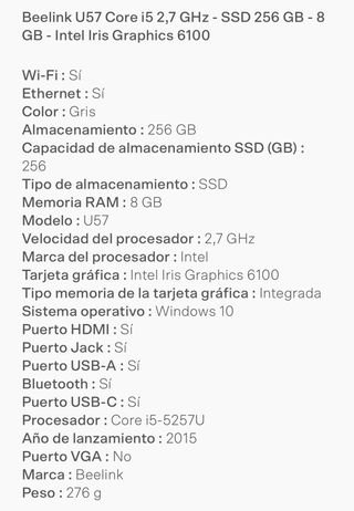 MINI PC Beelink U57 Core i5 2,7 GHz