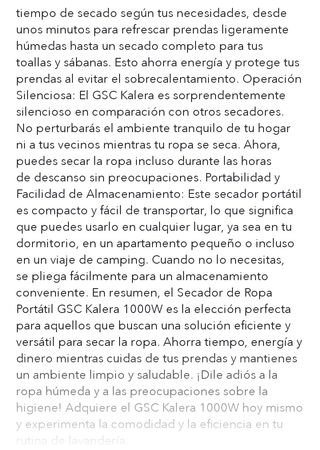 Secadora ropa portátil GSC kalera 1000w
