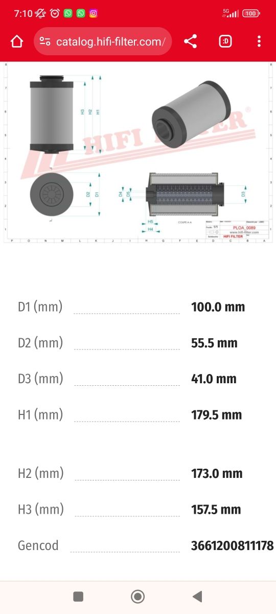 Sandvik FLT00100086 FILTRO de ar