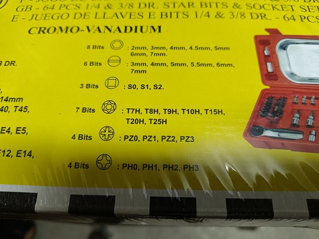 Juego de llaves y brocas 1/4 y 3/8 - 64 piezas