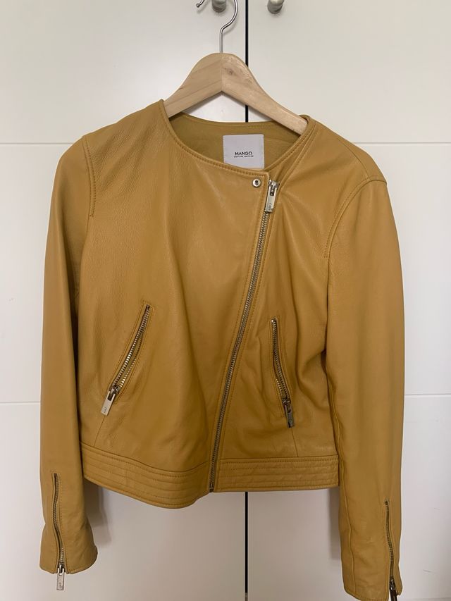 chaqueta biker cuero mango