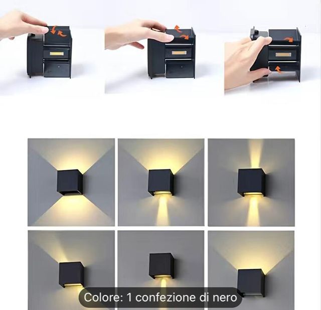 Applique cubo nero moderno per interno o esterni
