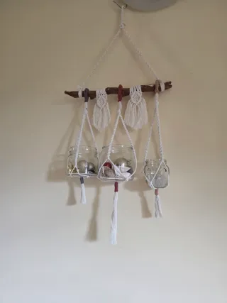 Macrame fioriera tapiz mini Decoracion pared hogar